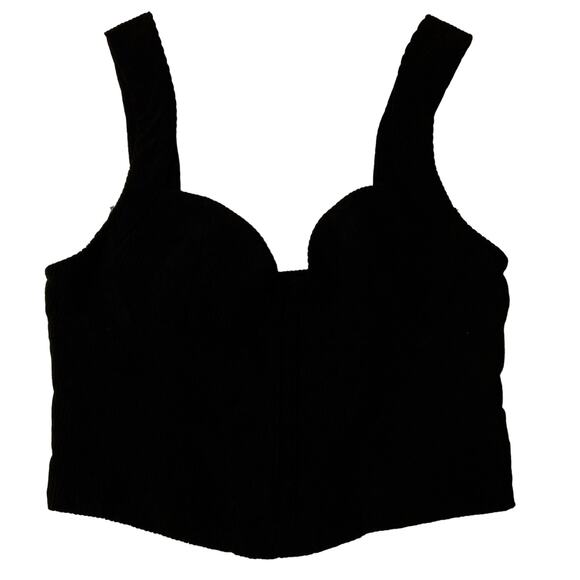 Shein Mod Top Women Small (4) Black Corduroy Rear Zip Wide Straps Biker Girl NWT - Picture 3 of 10